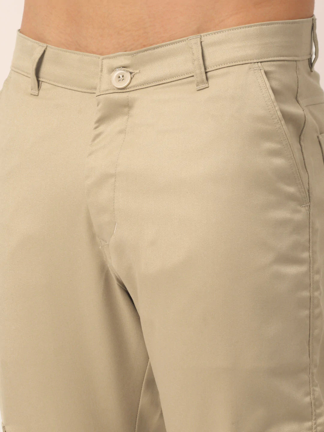 Men's Casual Cotton Solid Cargo Pants - Beige