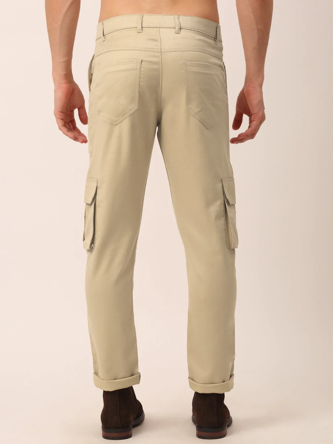 Men's Casual Cotton Solid Cargo Pants - Beige