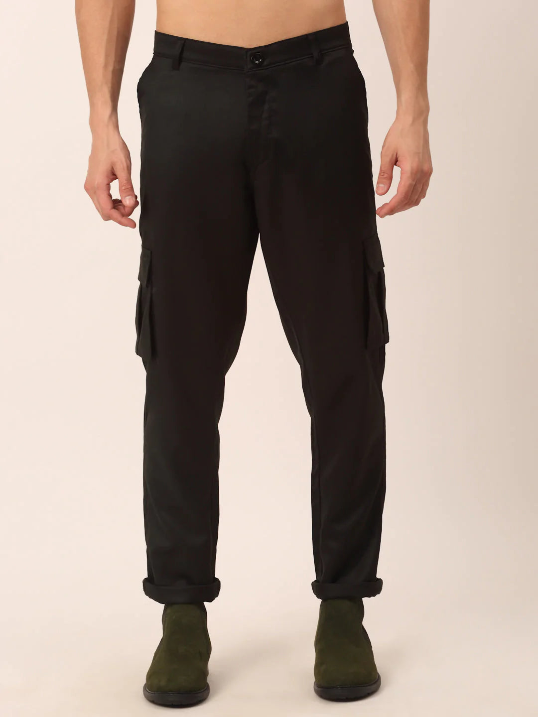 Men's Casual Cotton Solid Cargo Pant - Black