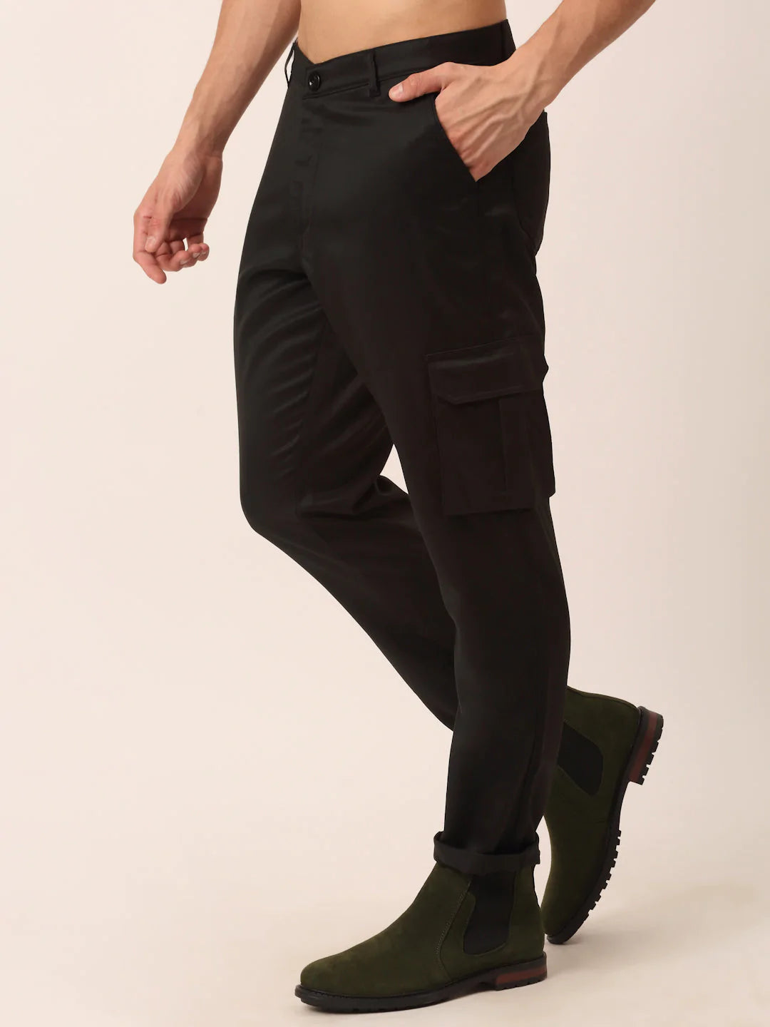 Men's Casual Cotton Solid Cargo Pant - Black