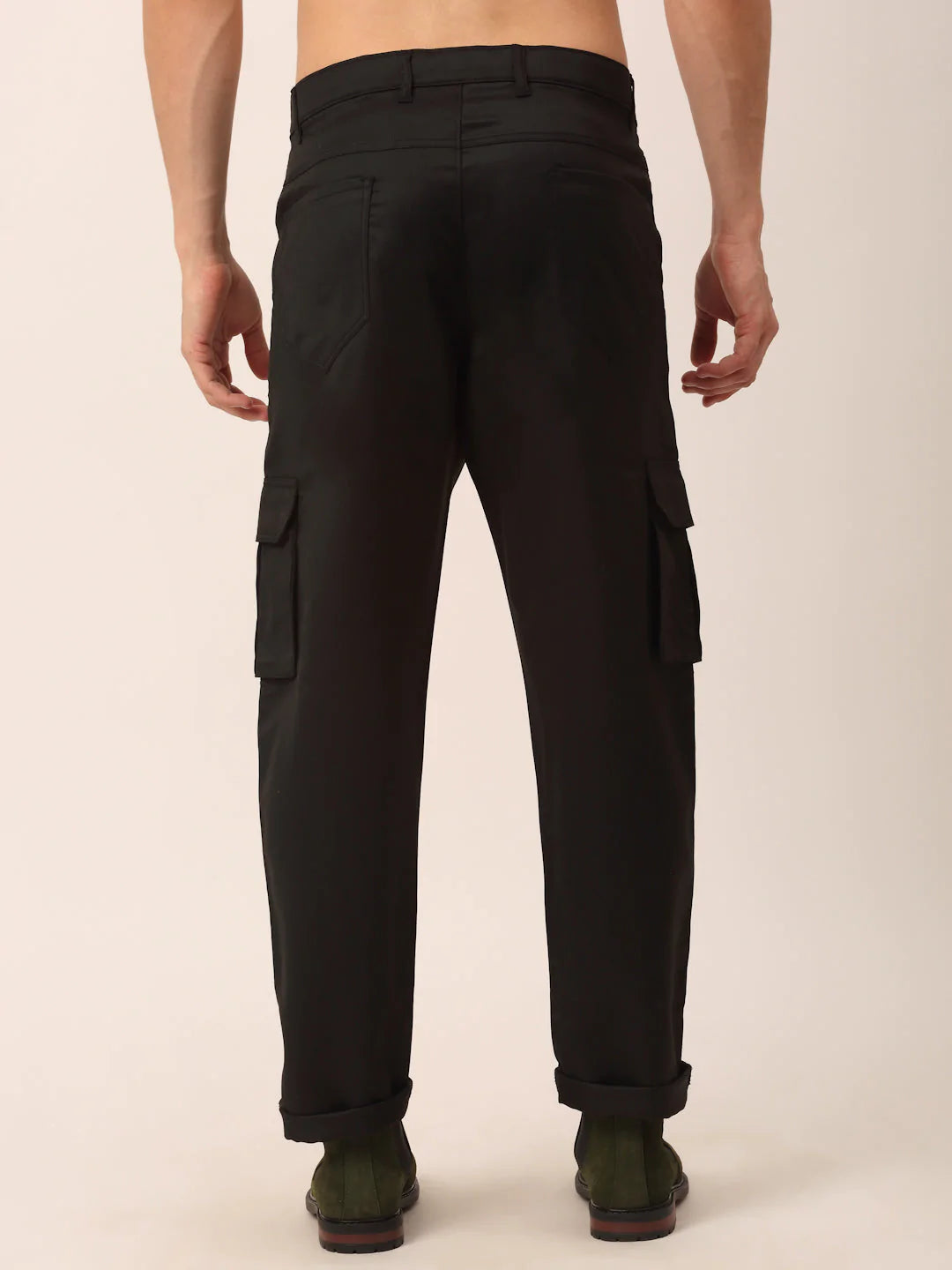 Men's Casual Cotton Solid Cargo Pant - Black