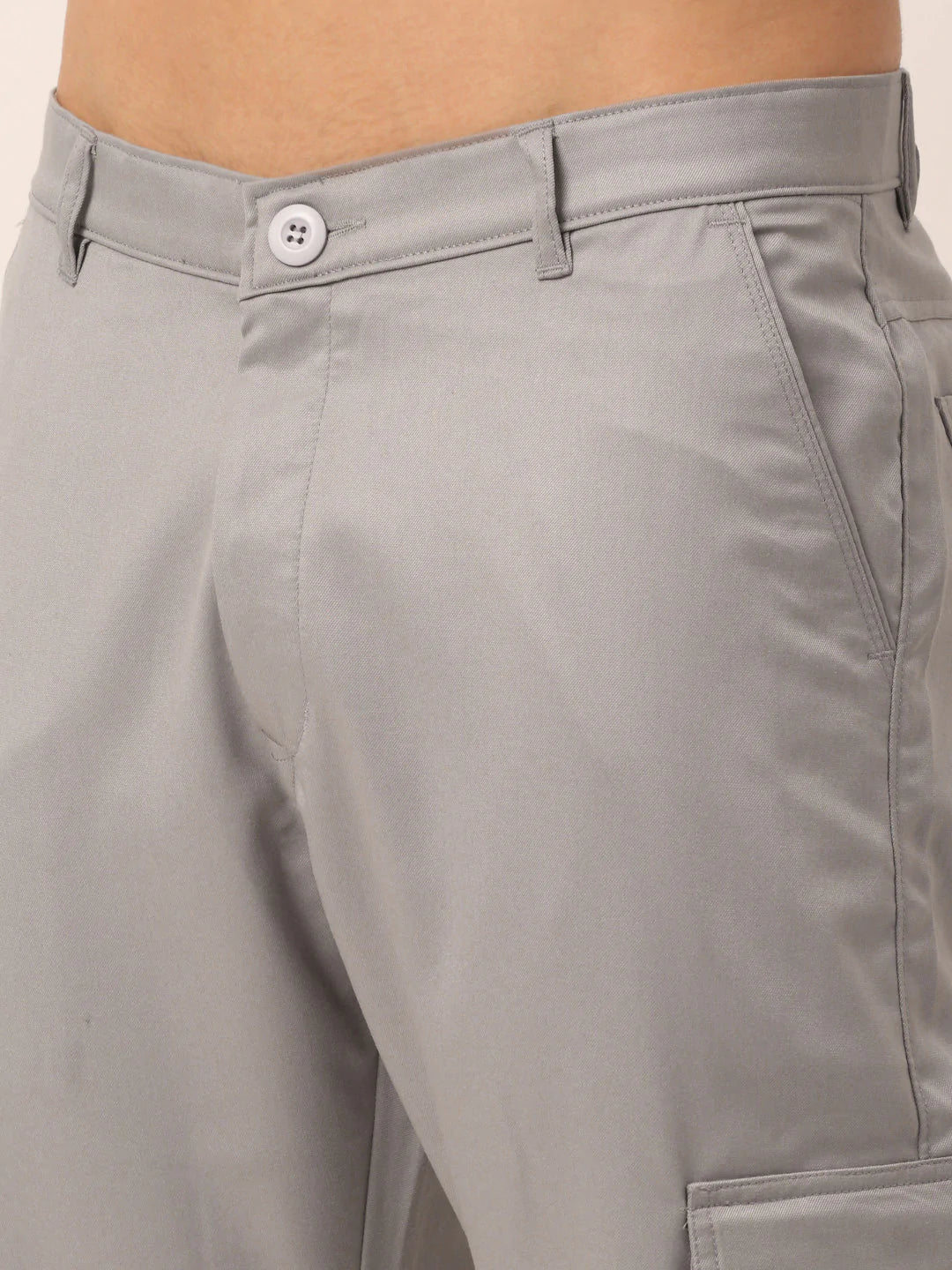 Men's Casual Cotton Solid Cargo Pants - Light Grey