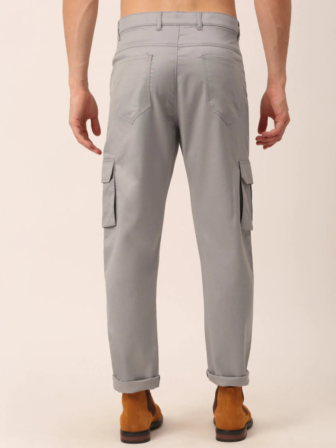 Men's Casual Cotton Solid Cargo Pants - Light Grey