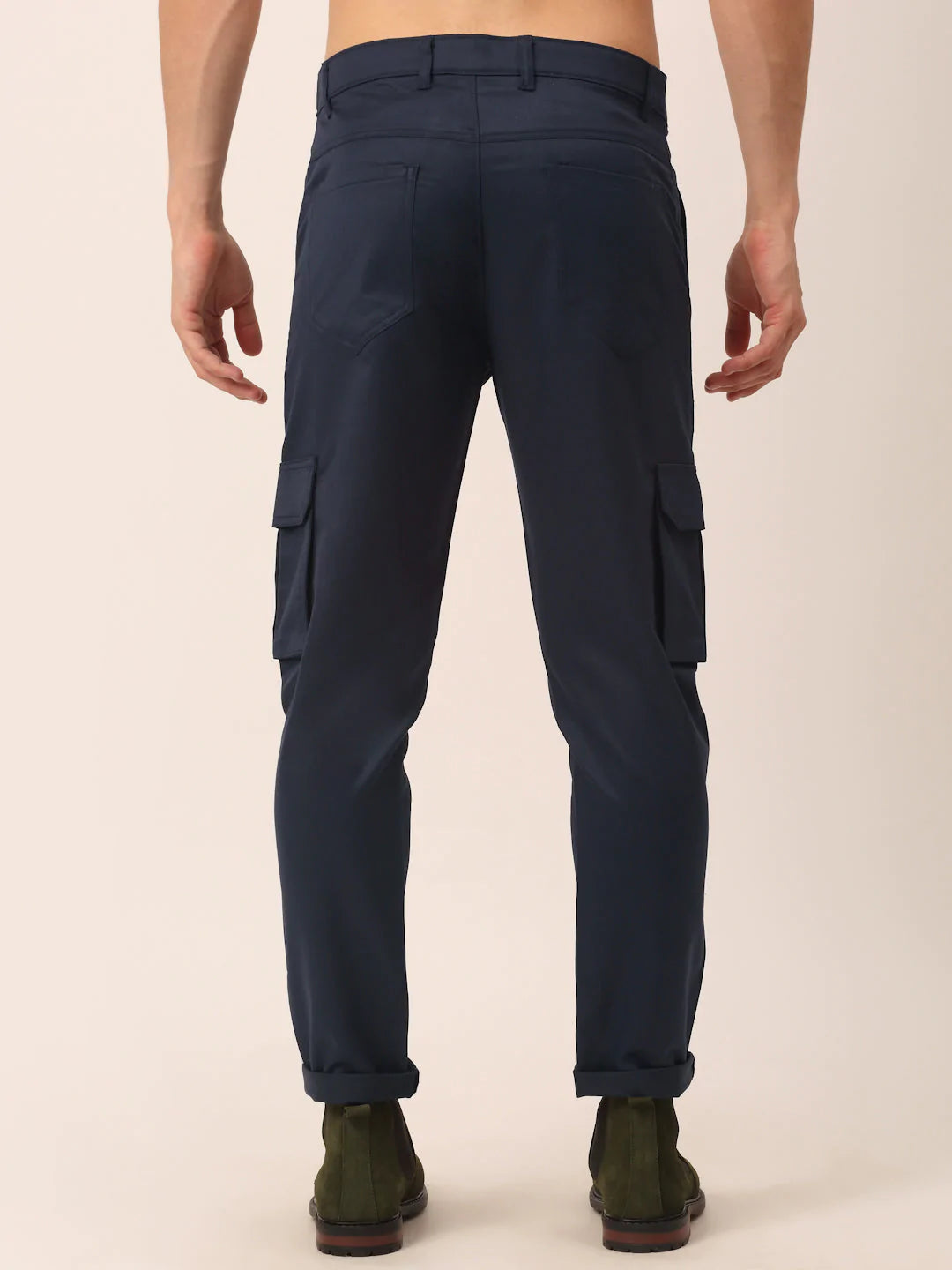 Men's Casual Cotton Solid Cargo Pants - Navy Blue