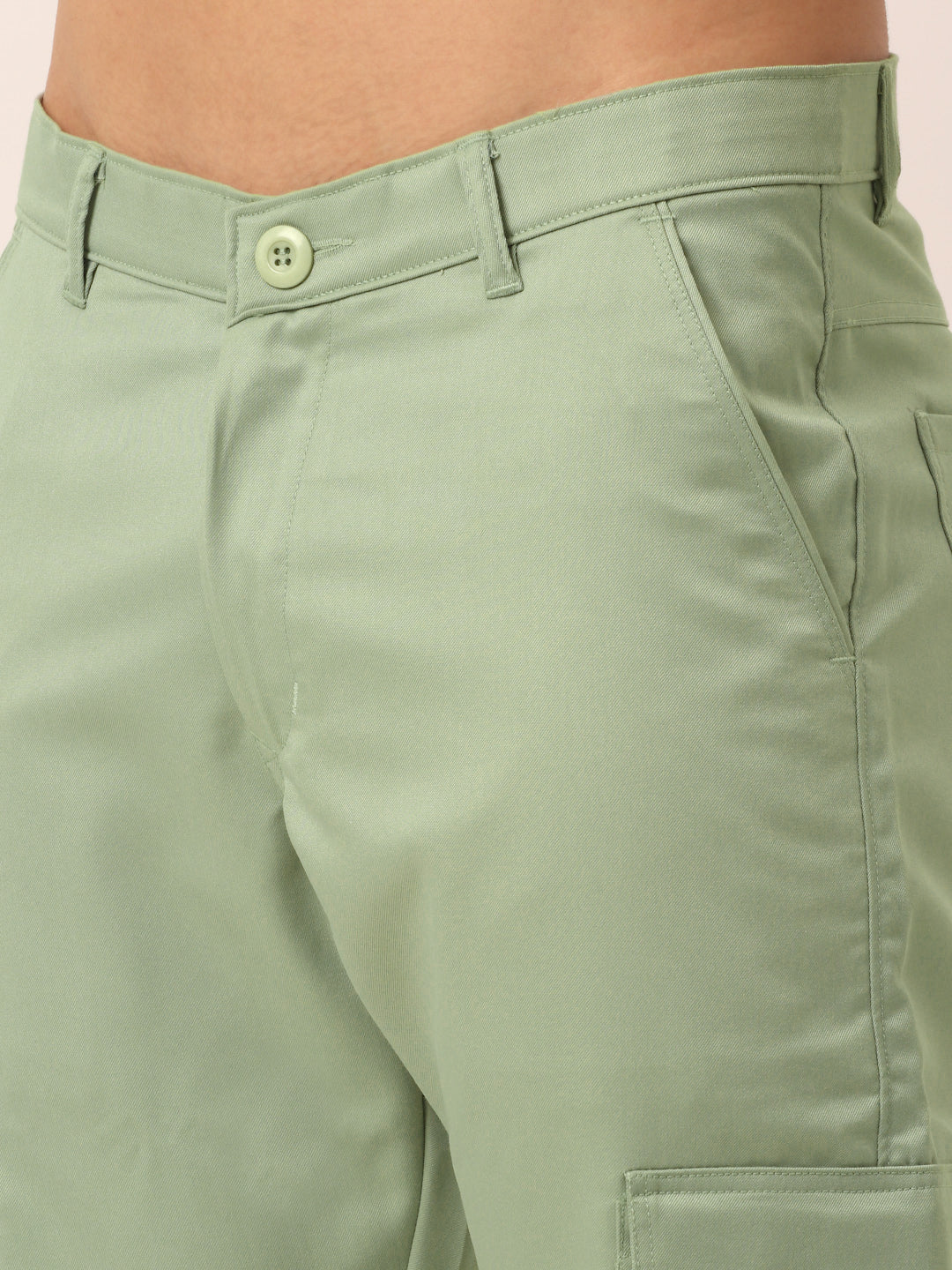 Men's Casual Cotton Solid Cargo Pants - Pista Green