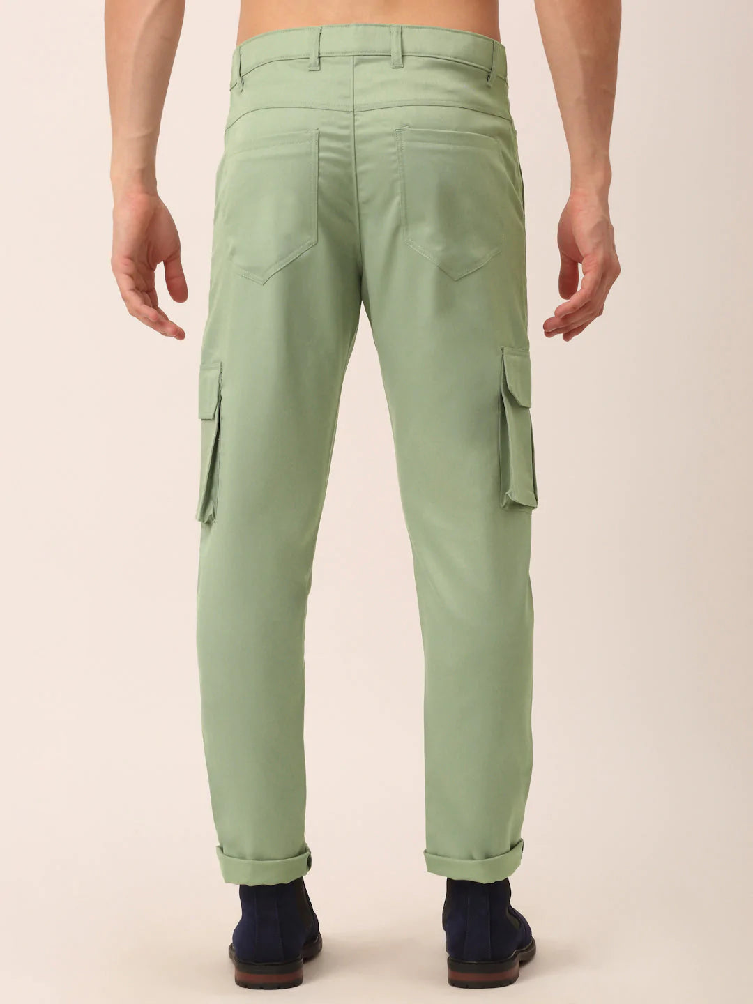 Men's Casual Cotton Solid Cargo Pants - Pista Green