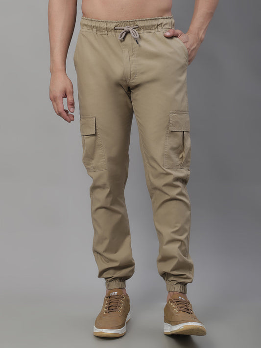 Men's Casual Cotton Solid Cargo Pants - Beige