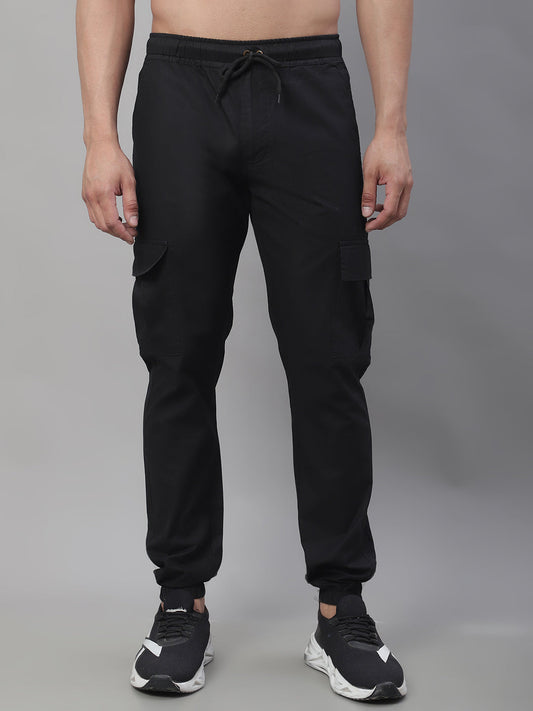 Men's Casual Cotton Solid Cargo Pants - Black