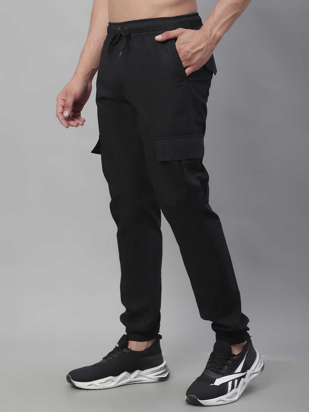 Men's Casual Cotton Solid Cargo Pants - Black