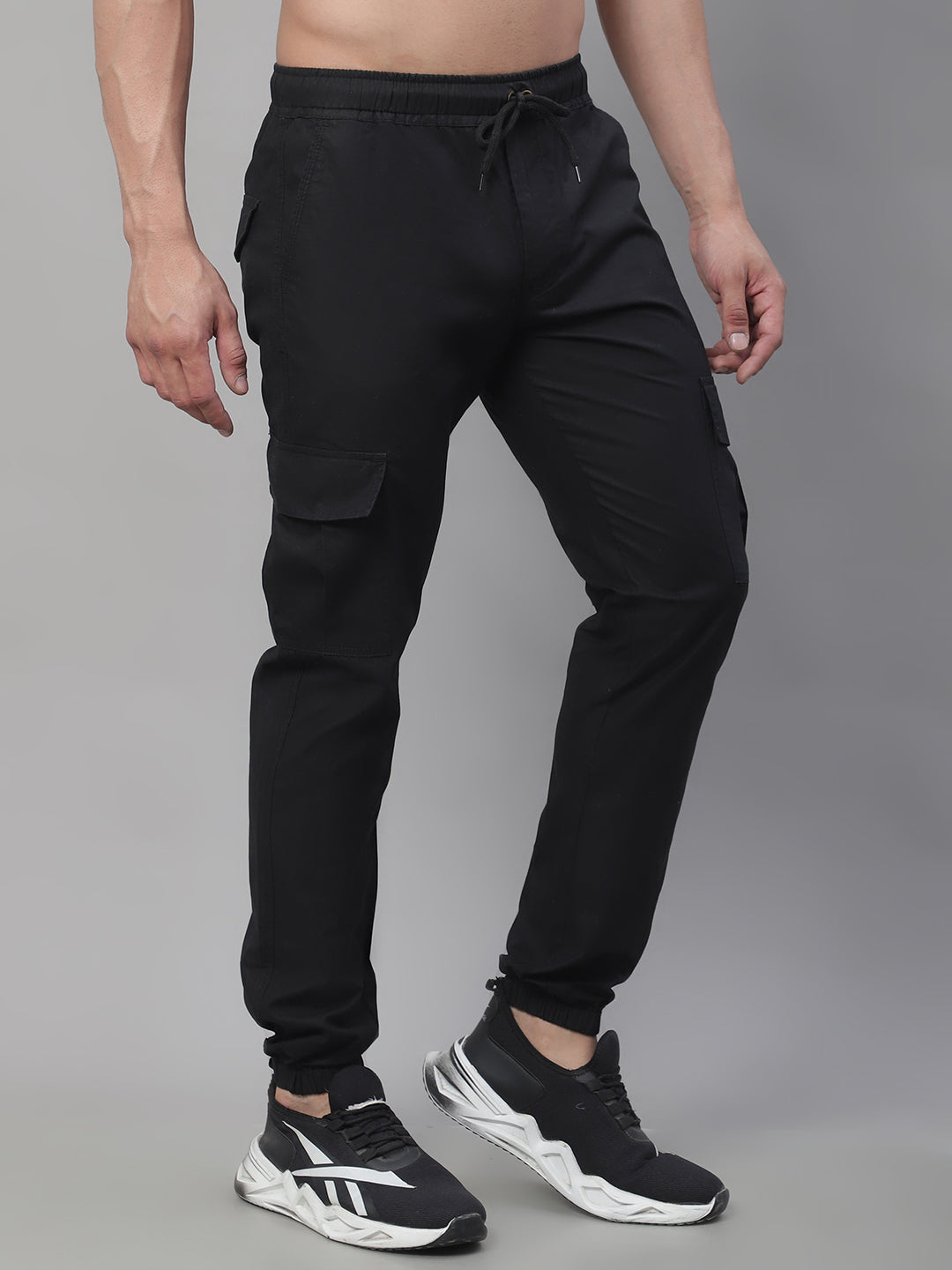 Men's Casual Cotton Solid Cargo Pants - Black