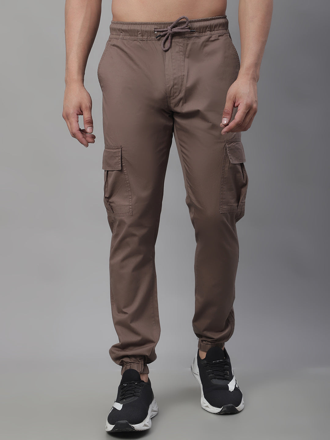 Men's Casual Cotton Solid Cargo Pants - Brown