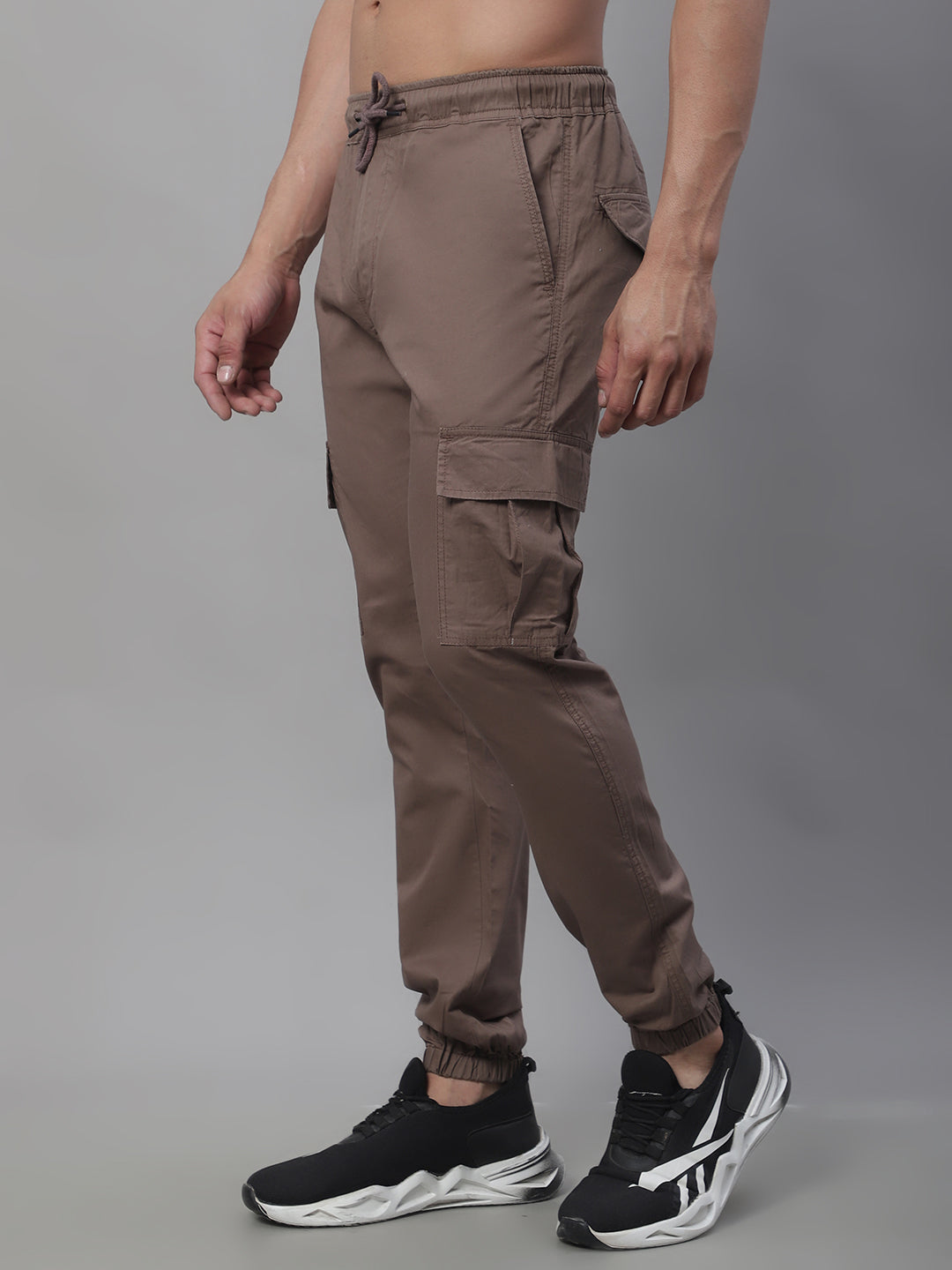 Men's Casual Cotton Solid Cargo Pants - Brown