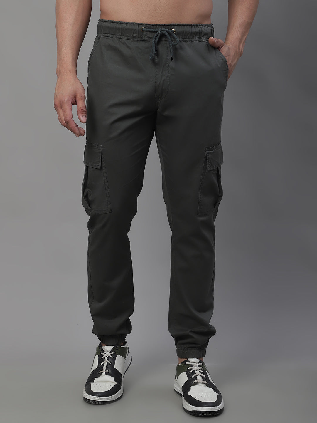 Men's Casual Cotton Solid Cargo Pants - Grey