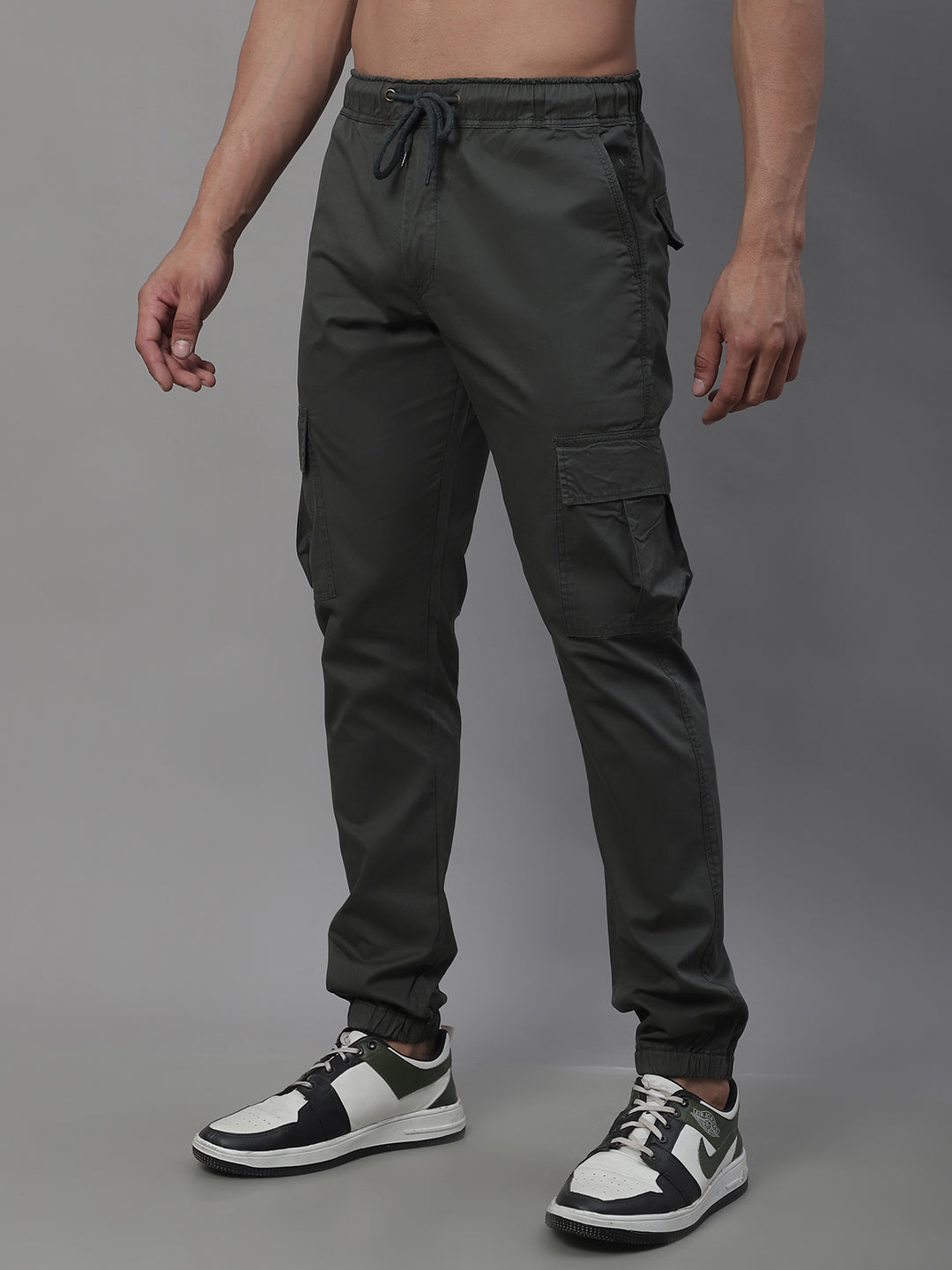 Men's Casual Cotton Solid Cargo Pants - Grey