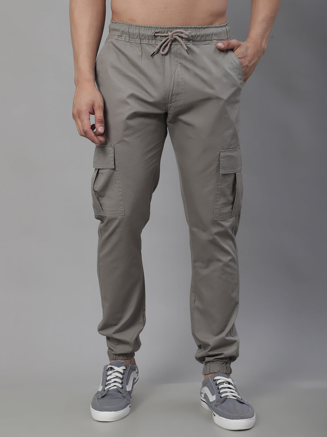 Men's Casual Cotton Solid Cargo Pants - Grey