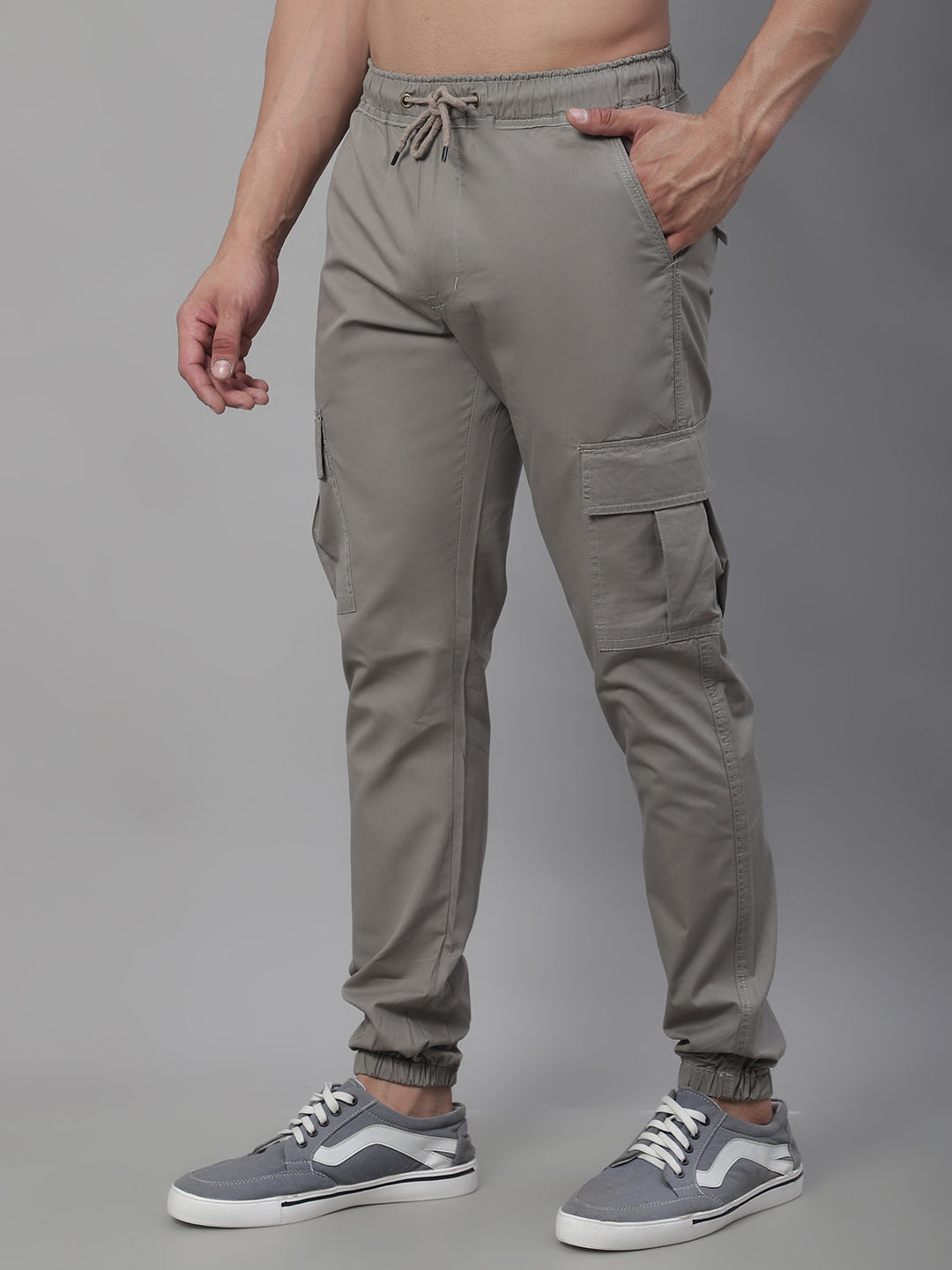 Men's Casual Cotton Solid Cargo Pants - Grey