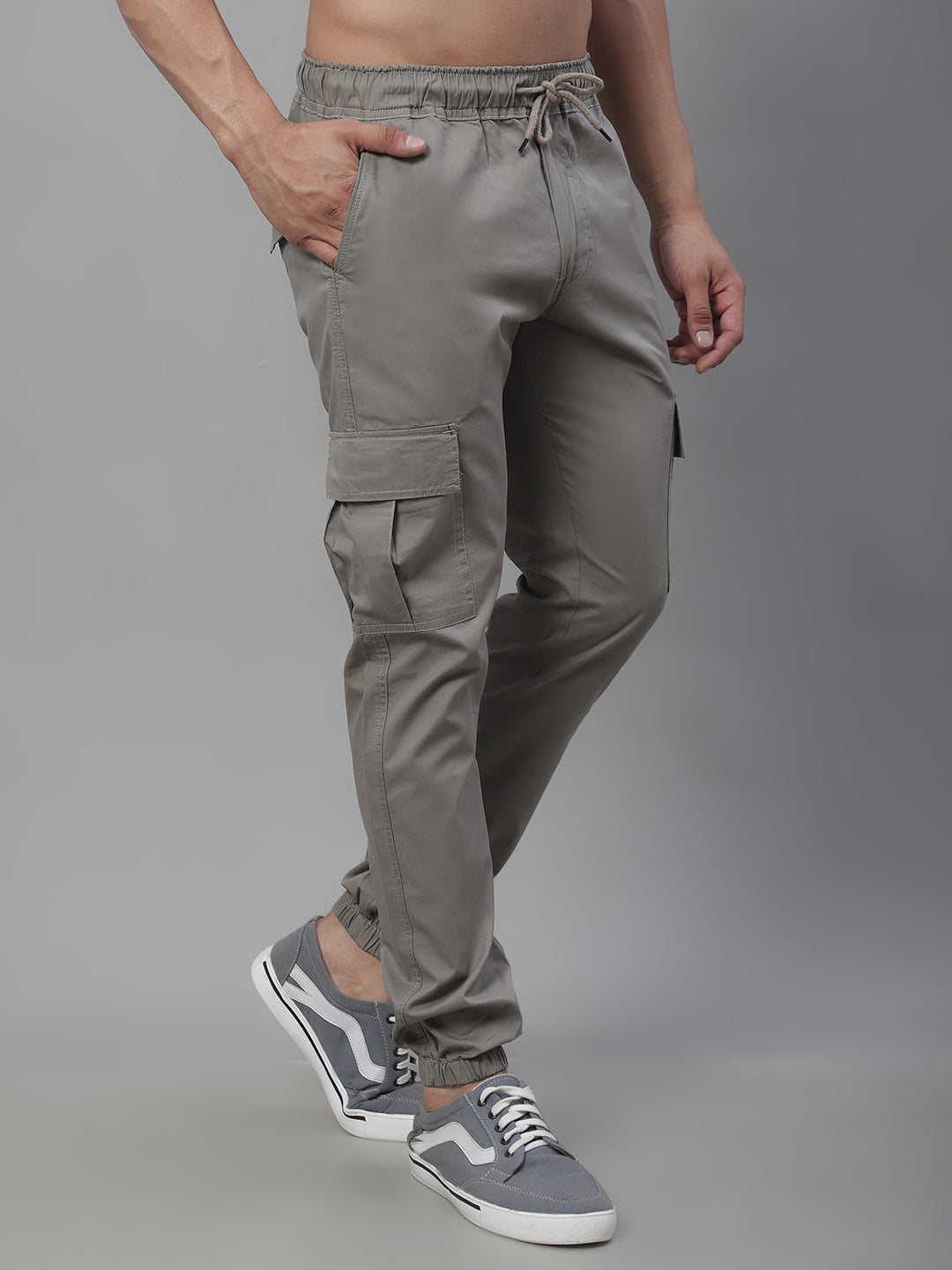 Men's Casual Cotton Solid Cargo Pants - Grey