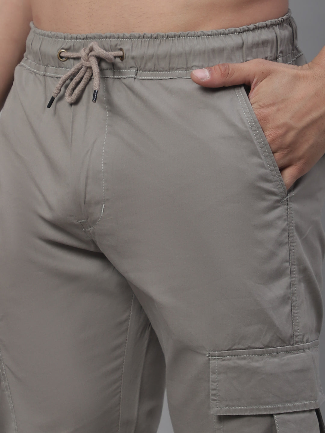 Men's Casual Cotton Solid Cargo Pants - Grey