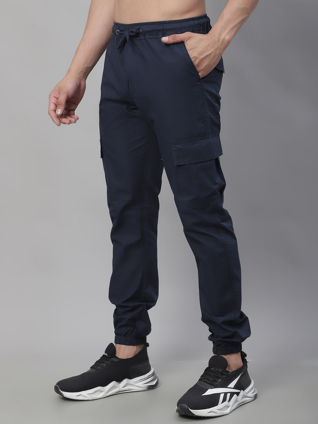 Men's Casual Cotton Solid Cargo Pants - Navy