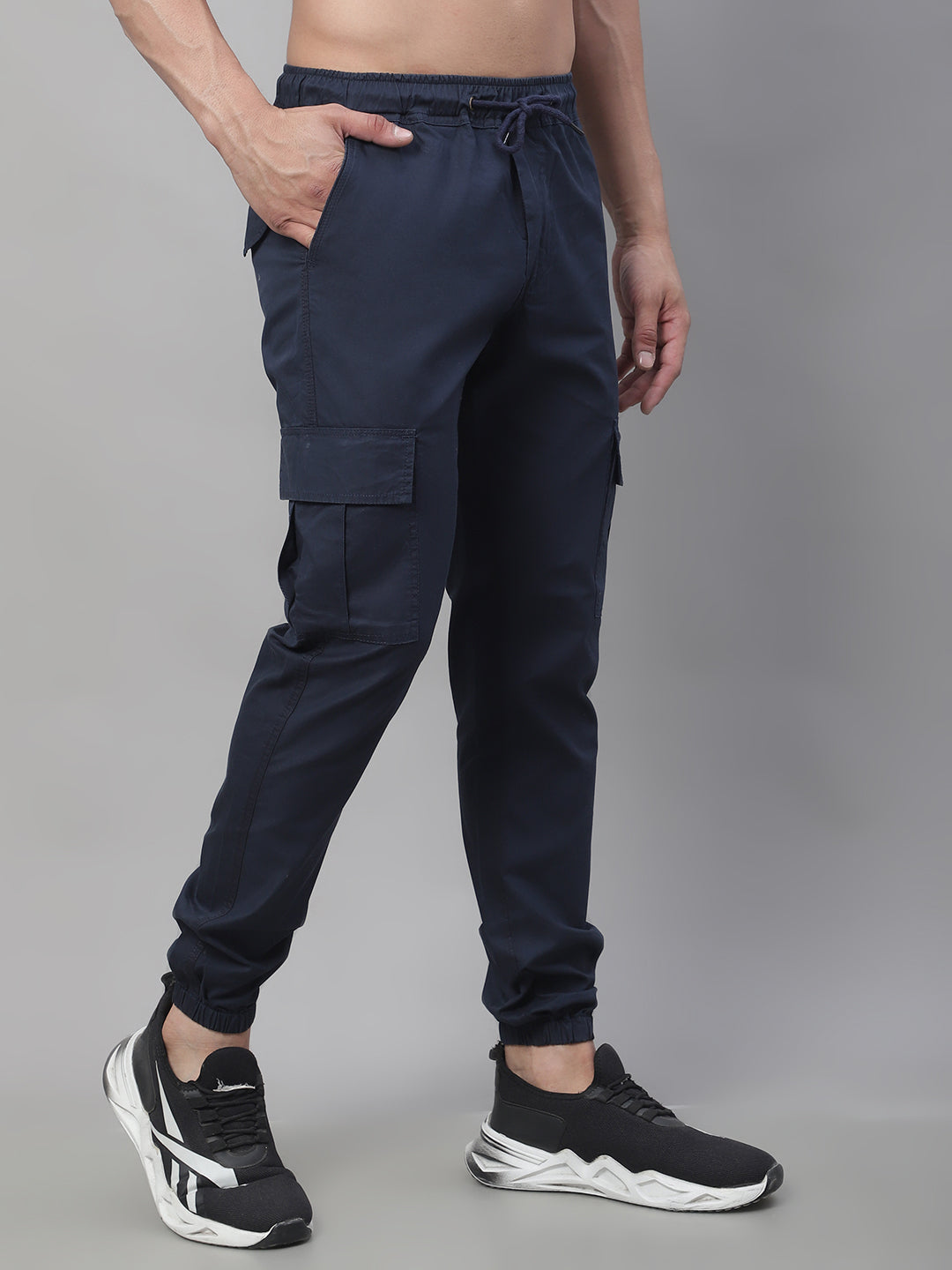 Men's Casual Cotton Solid Cargo Pants - Navy