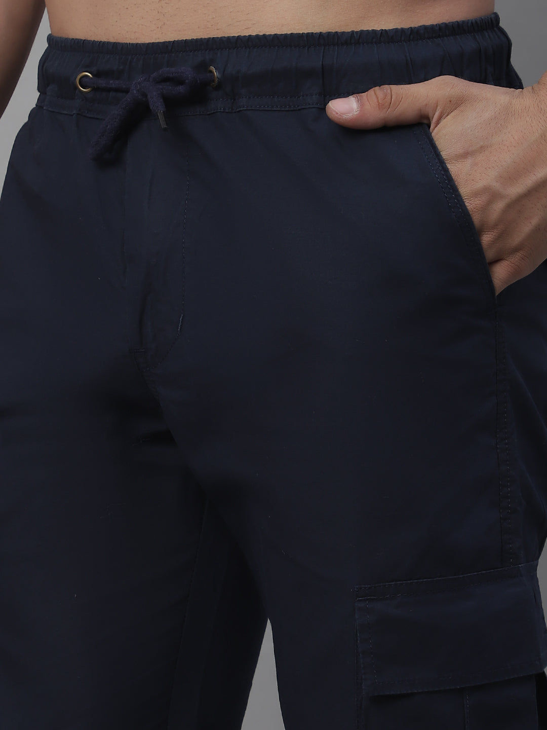 Men's Casual Cotton Solid Cargo Pants - Navy