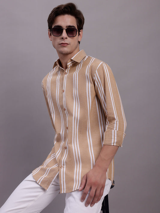 Men's Striped Casual Shirt - Brown