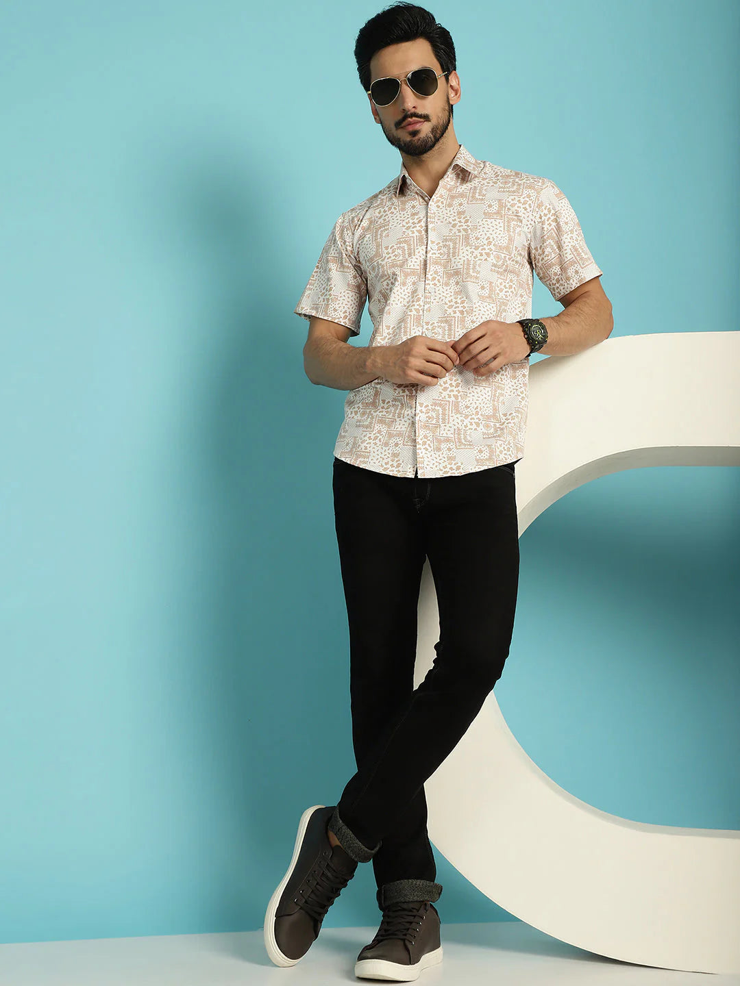 Printed Casual Shirt - Peach