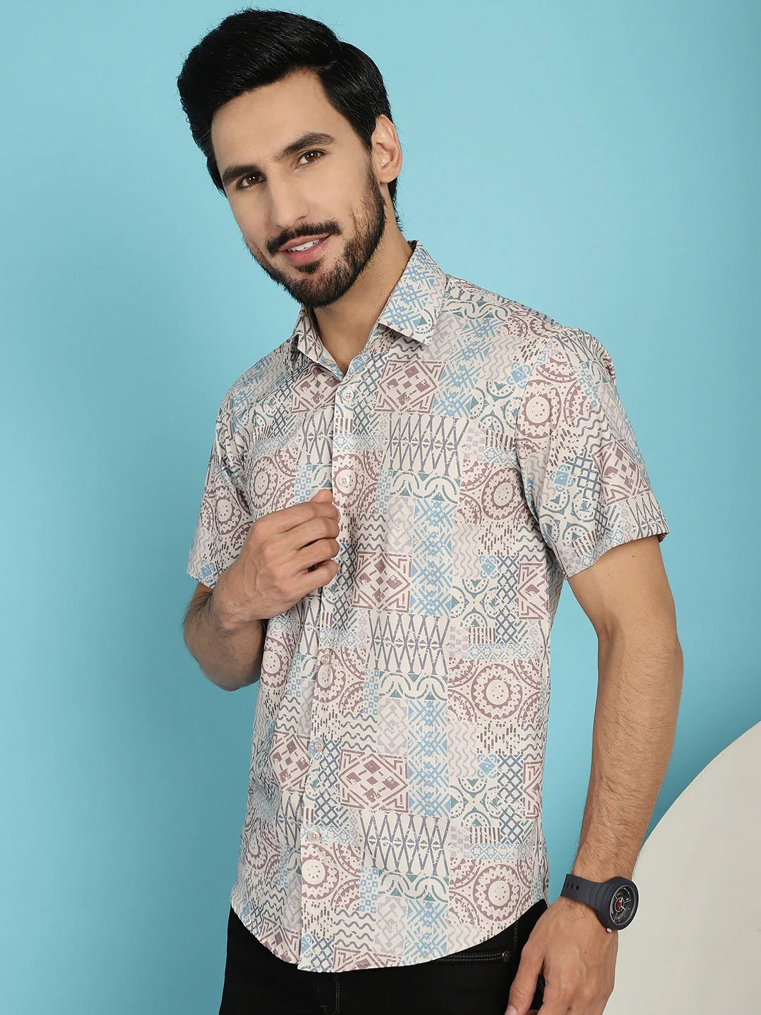 Beige Printed Casual Shirt - Beige