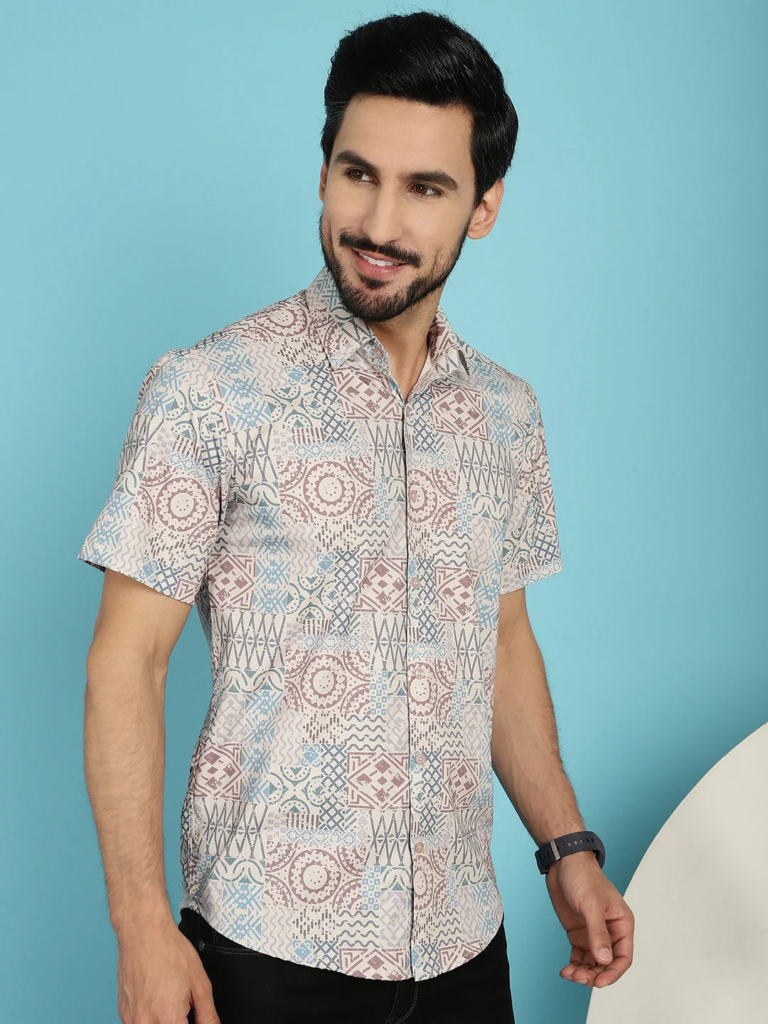 Beige Printed Casual Shirt - Beige