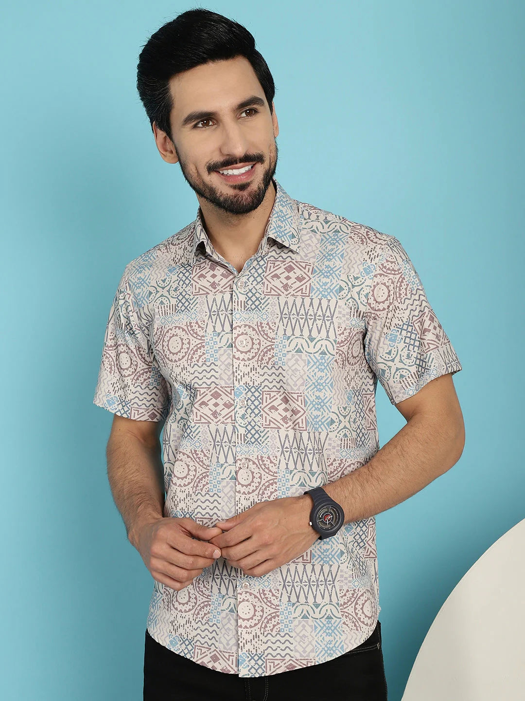 Beige Printed Casual Shirt - Beige