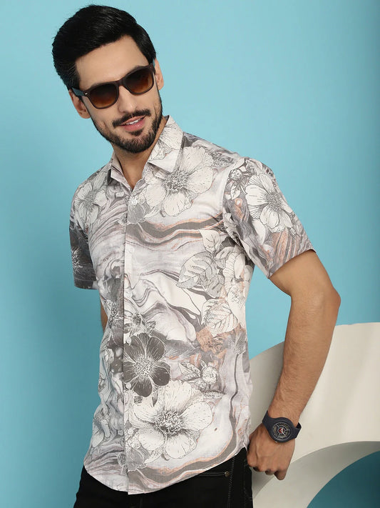 Floral Printed Casual Shirt - Cream