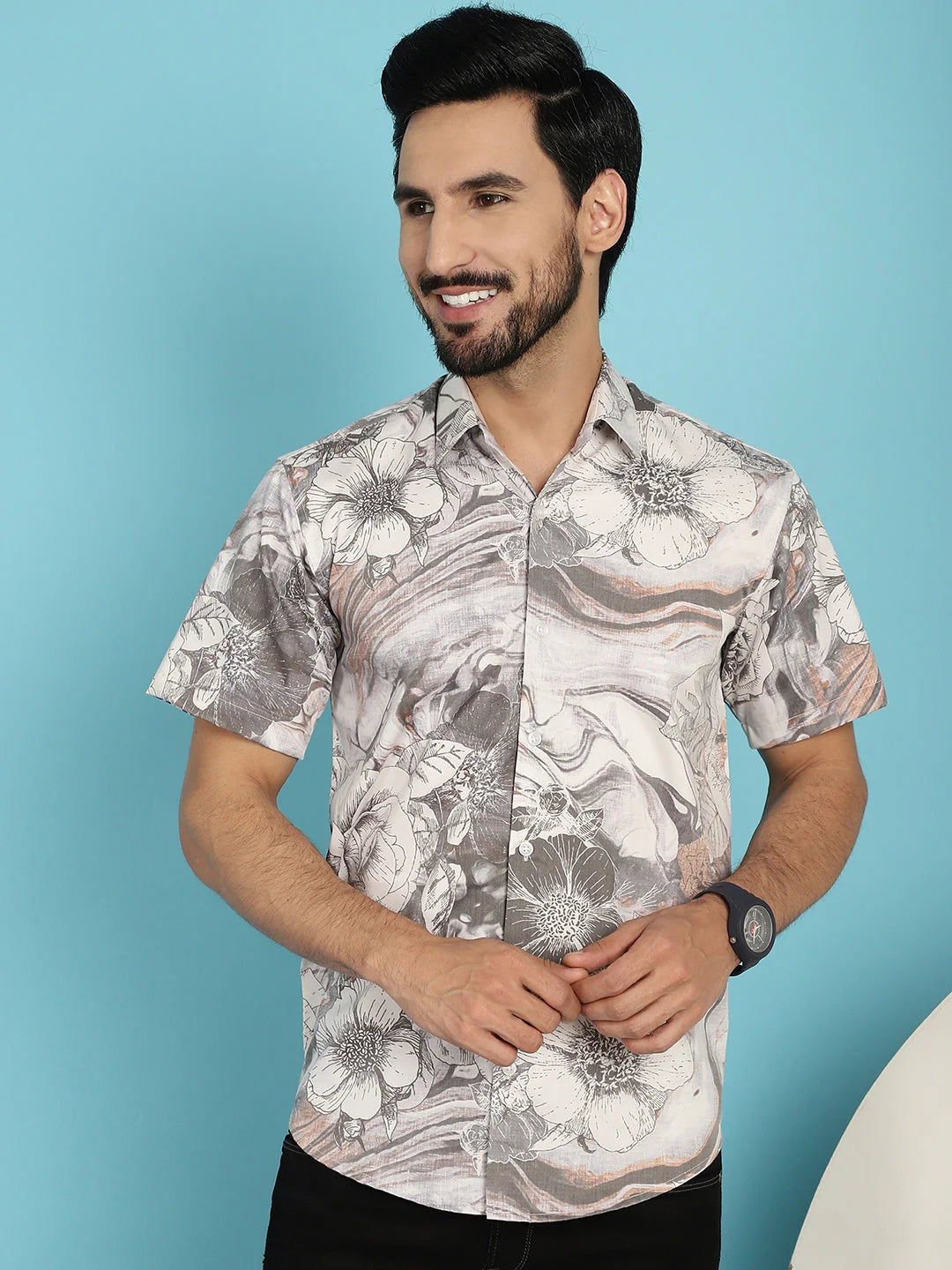 Floral Printed Casual Shirt - Cream