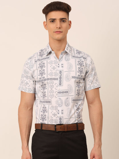 Men's Cotton Printed Formal Shirts - White