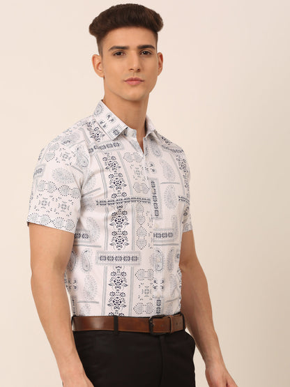 Men's Cotton Printed Formal Shirts - White