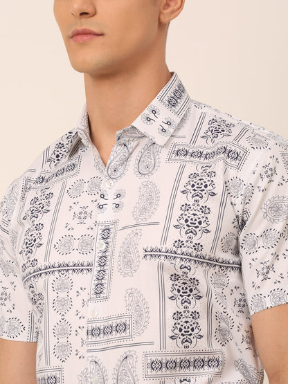 Men's Cotton Printed Formal Shirts - White