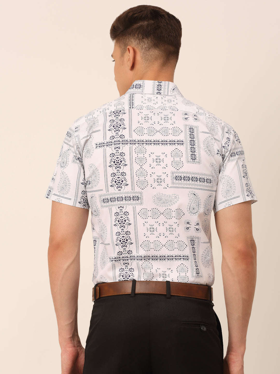 Men's Cotton Printed Formal Shirts - White