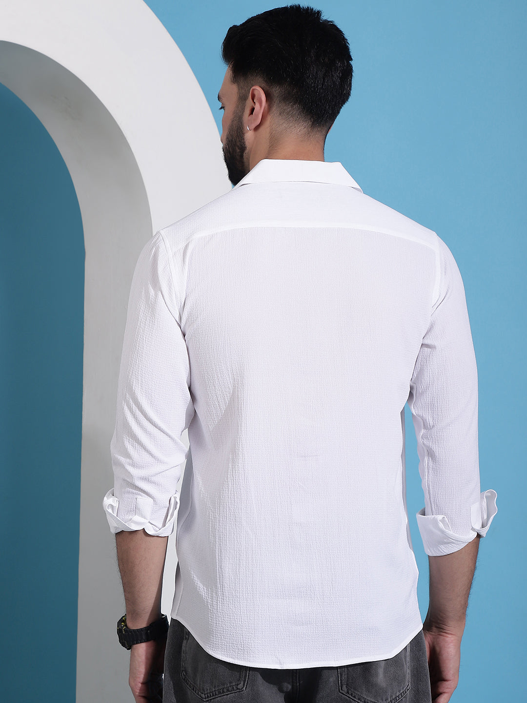 Lapel Collar Casual Shirt for Mens - White