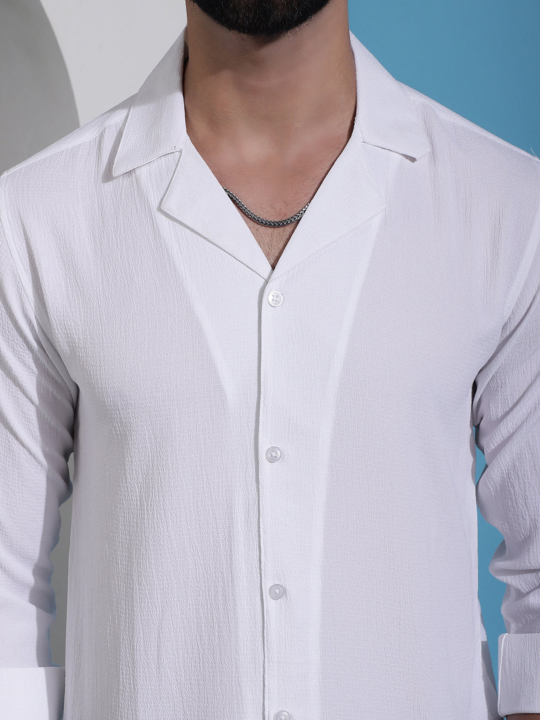 Lapel Collar Casual Shirt for Mens - White