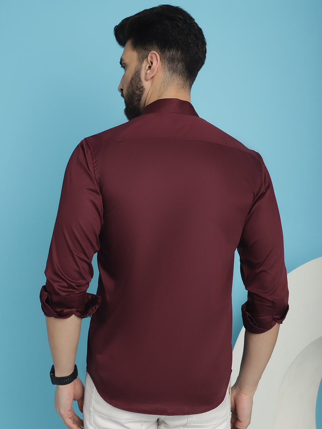 Premium Cotton Satin Casual Shirt - Wine