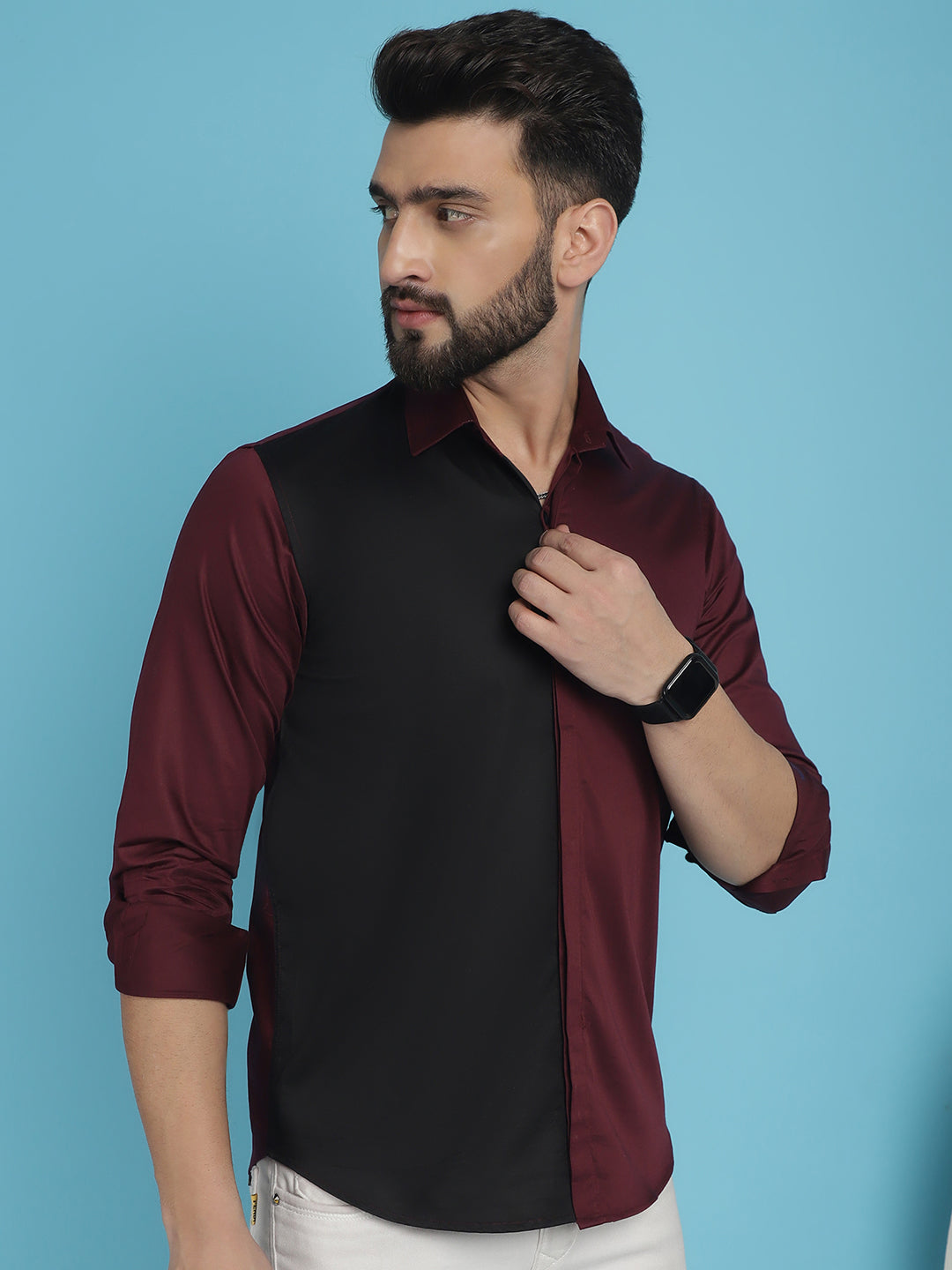 Premium Cotton Satin Casual Shirt - Wine