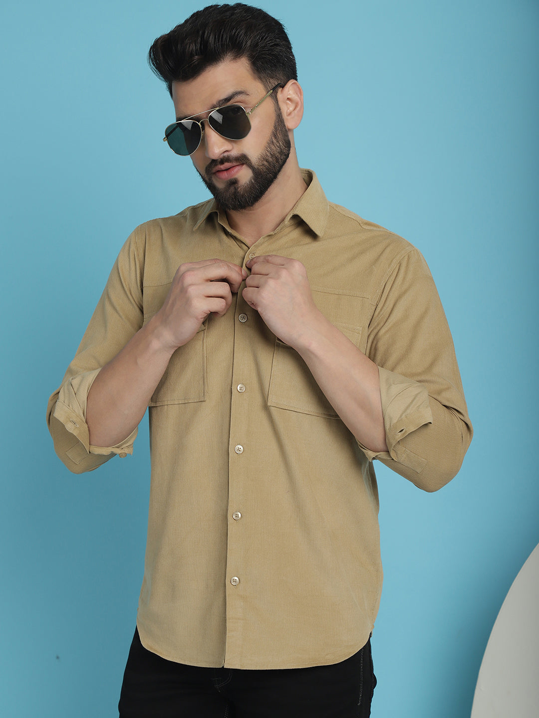 Men Standard Corduroy Cotton Shirt - Beige