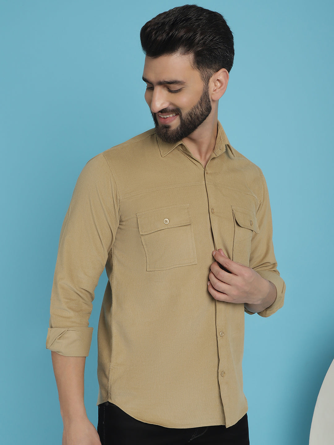 Men Standard Corduroy Cotton Shirt - Beige