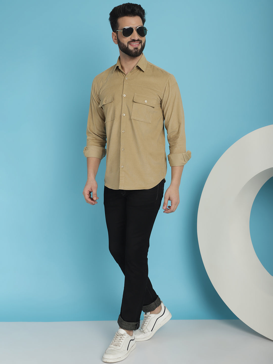 Men Standard Corduroy Cotton Shirt - Beige