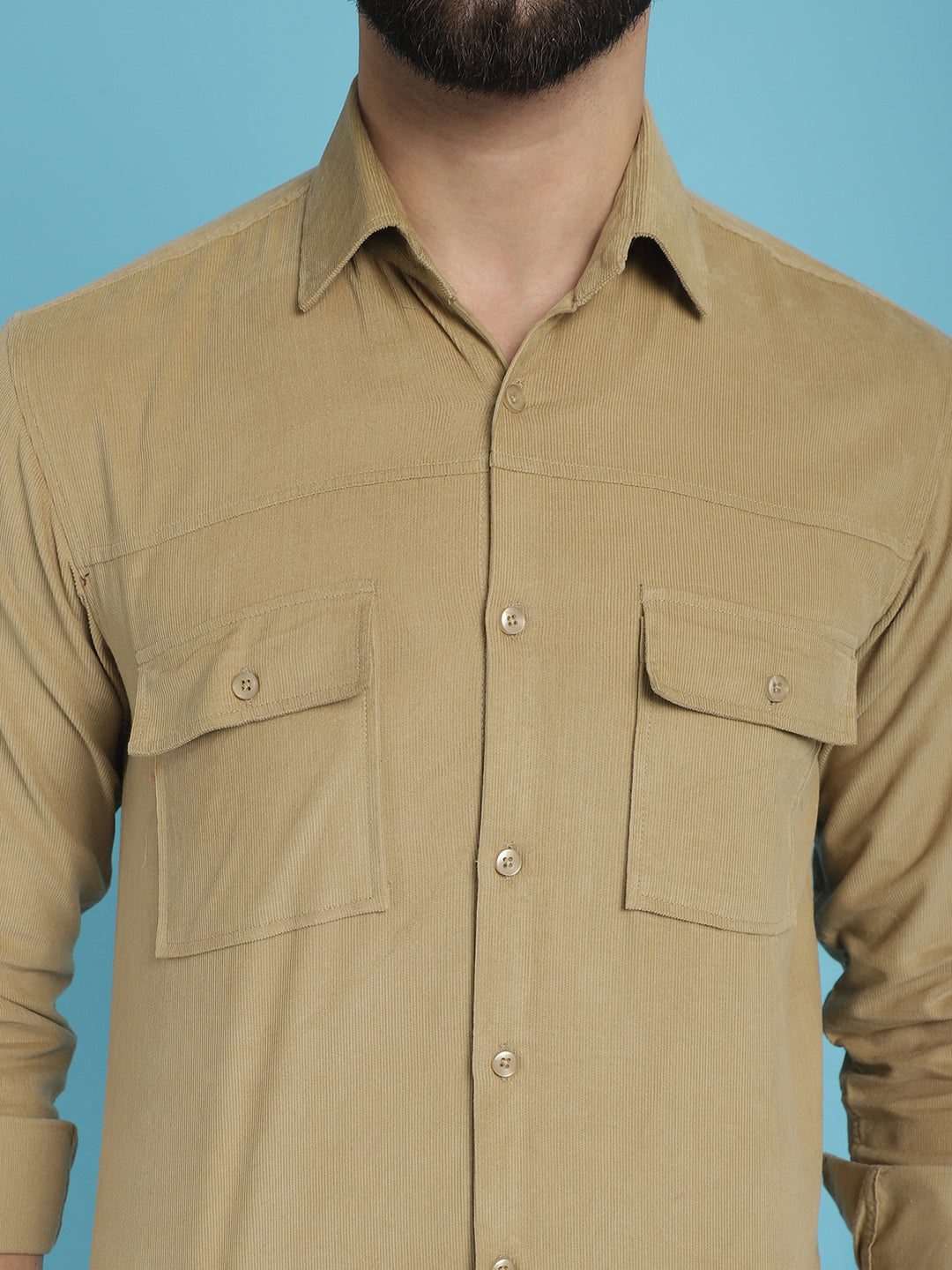 Men Standard Corduroy Cotton Shirt - Beige