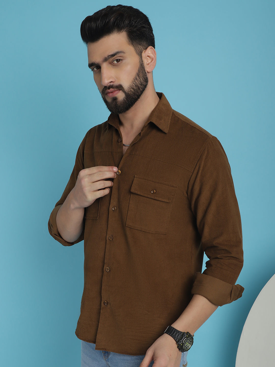 Men Standard Corduroy Cotton Shirt - Brown