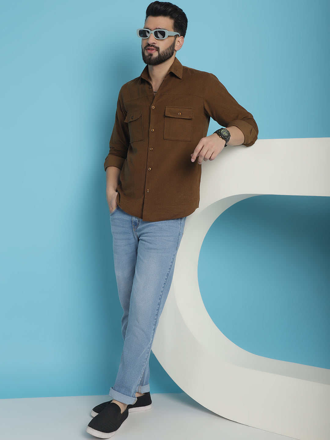 Men Standard Corduroy Cotton Shirt - Brown