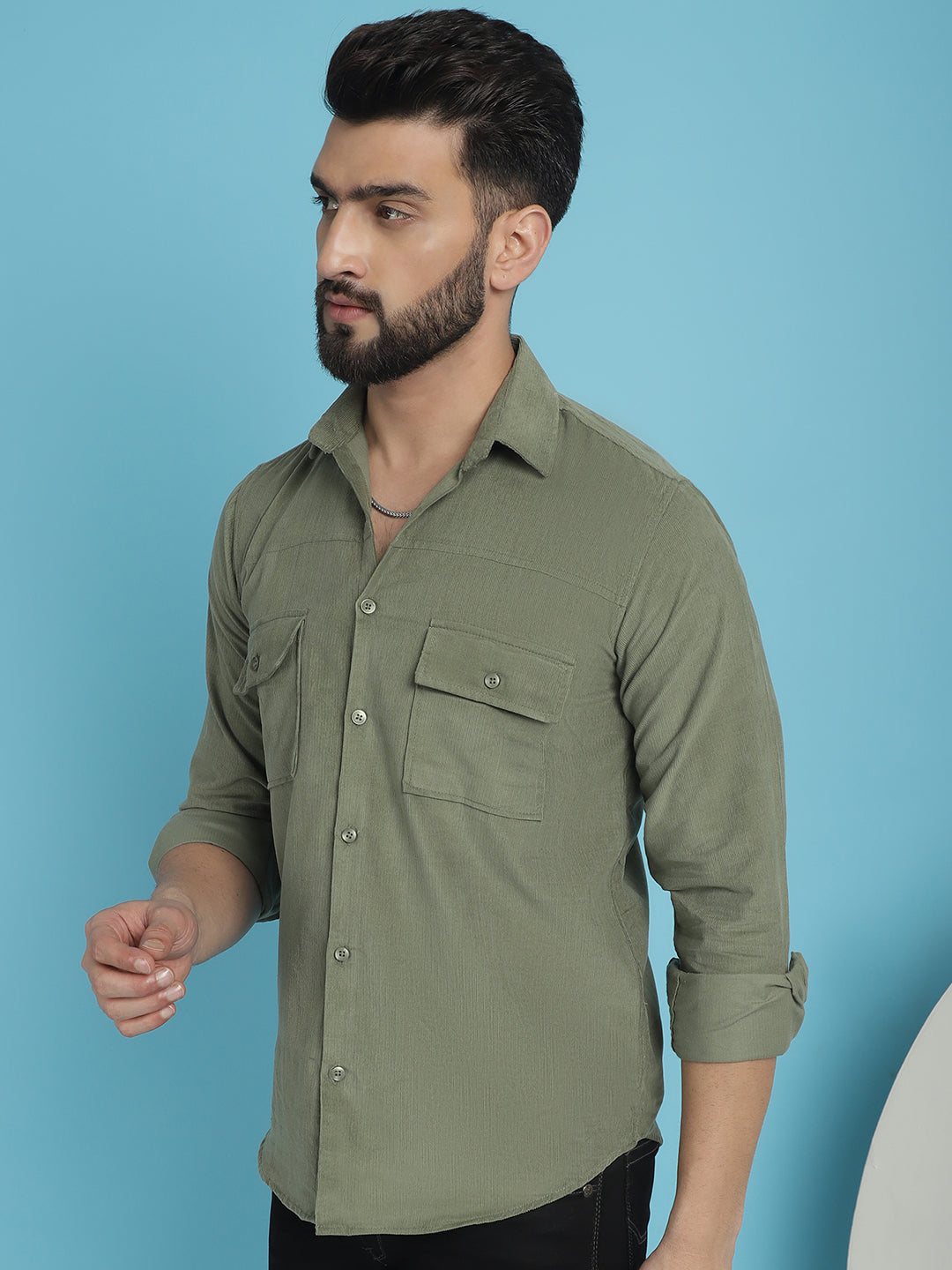 Men Standard Corduroy Cotton Shirt - Pista