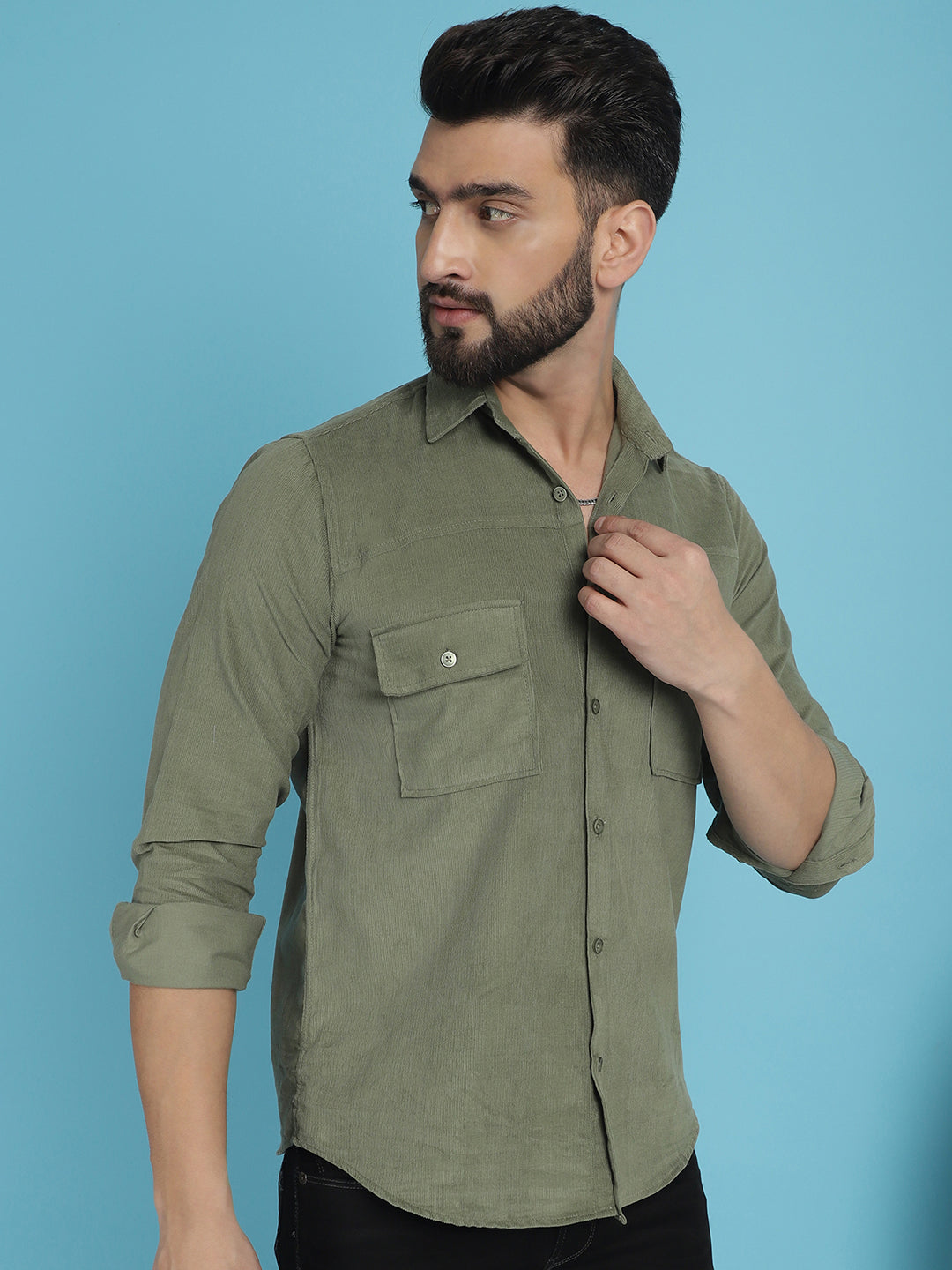 Men Standard Corduroy Cotton Shirt - Pista