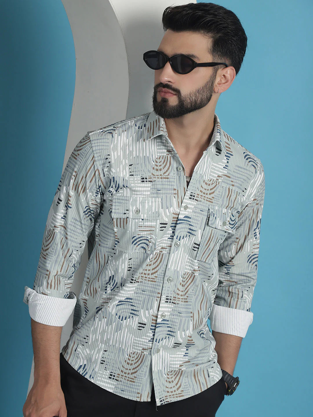 Men Printed Corduroy Cotton Shirt - Pista