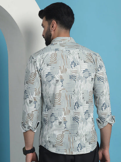 Men Printed Corduroy Cotton Shirt - Pista